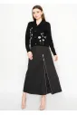 Black Embroidered Floral Button Cardigan