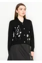 Black Embroidered Floral Button Cardigan