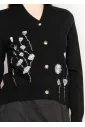 Black Embroidered Floral Button Cardigan