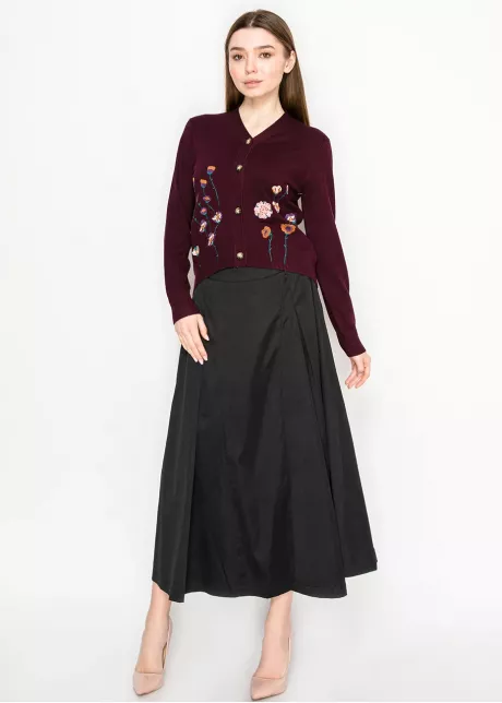 Burgundy Floral Embroidered V-Neck Cardigan