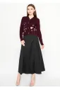 Burgundy Floral Embroidered V-Neck Cardigan