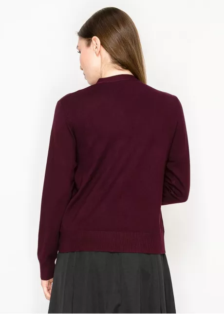 Burgundy Floral Embroidered V-Neck Cardigan