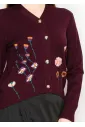 Burgundy Floral Embroidered V-Neck Cardigan