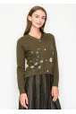 Olive Knit Cardigan with Floral Embroidery