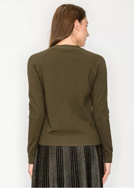 Olive Knit Cardigan with Floral Embroidery