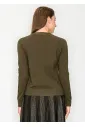 Olive Knit Cardigan with Floral Embroidery