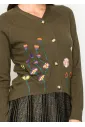 Olive Knit Cardigan with Floral Embroidery