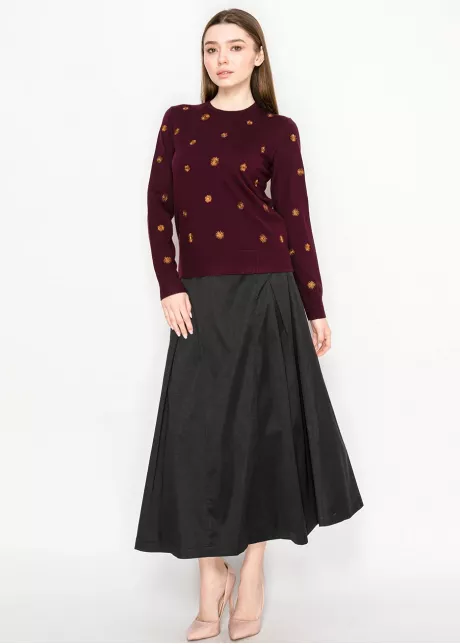 Burgundy Sweater with Gold Embroidery