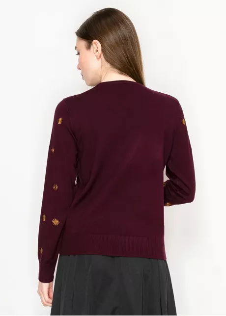 Burgundy Sweater with Gold Embroidery