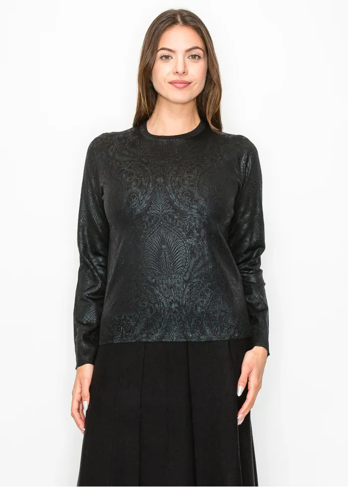 Shimmer Black Sweater with Elegant Pattern