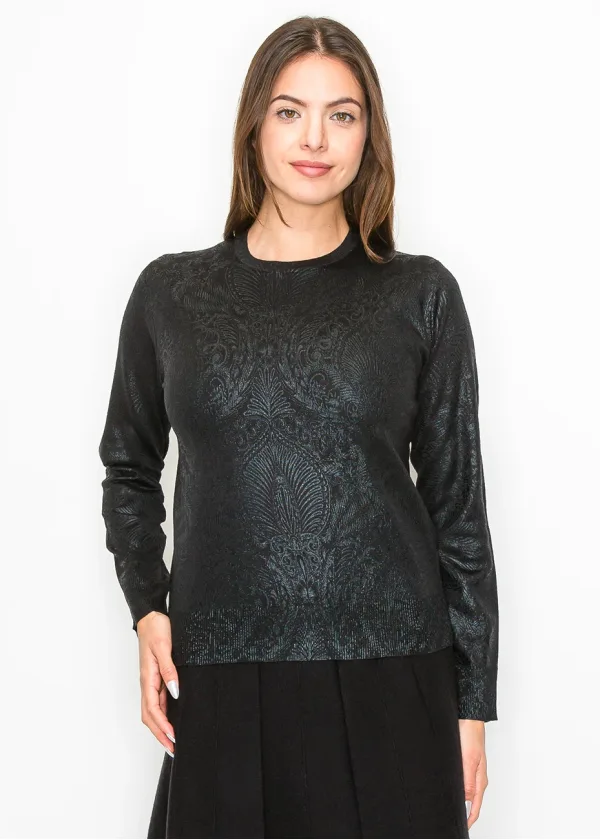 Shimmer Black Sweater with Elegant Pattern