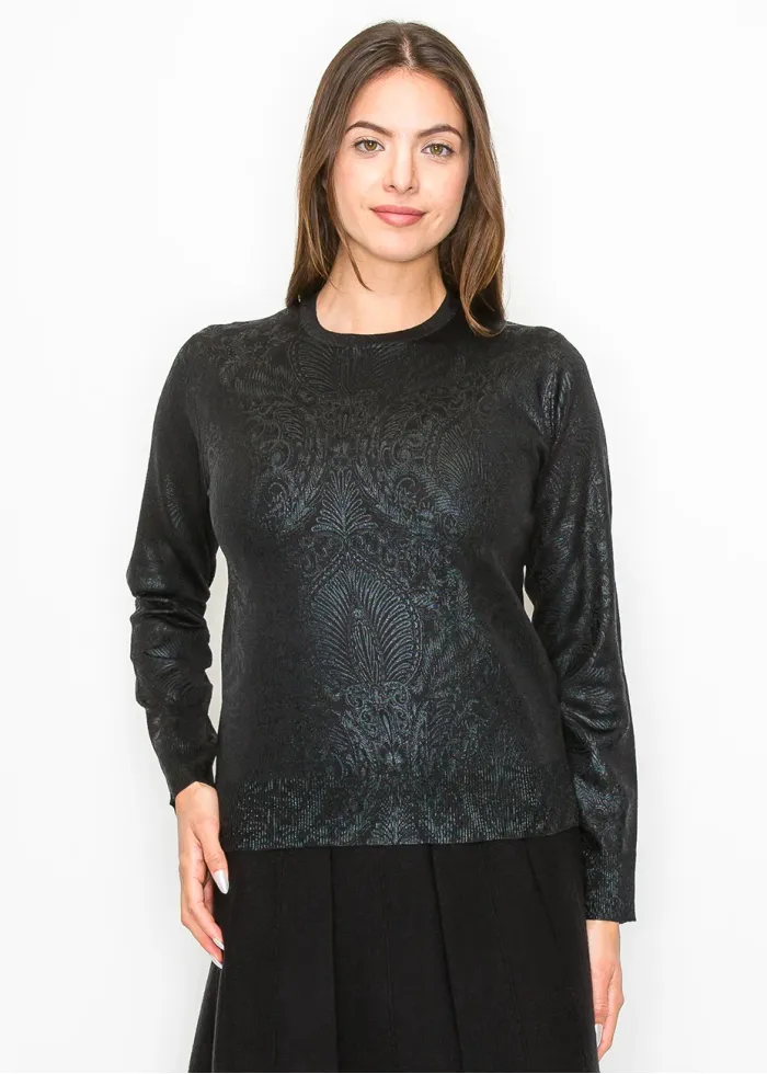 Shimmer Black Sweater with Elegant Pattern