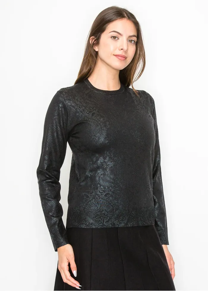 Shimmer Black Sweater with Elegant Pattern