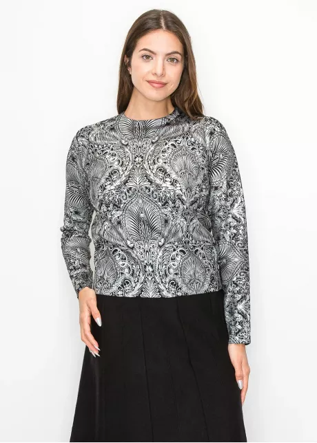Metallic Silver Pattern Crewneck Sweater