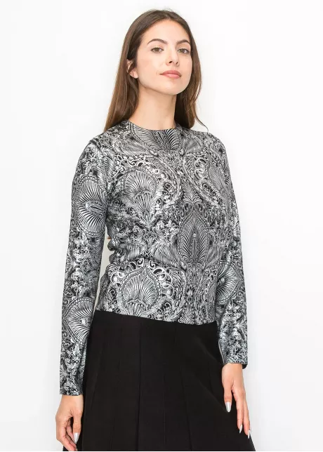 Metallic Silver Pattern Crewneck Sweater