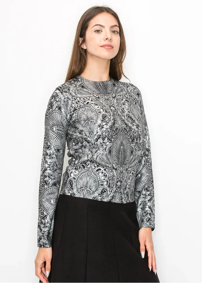 Metallic Silver Pattern Crewneck Sweater
