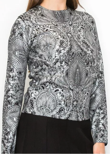 Metallic Silver Pattern Crewneck Sweater