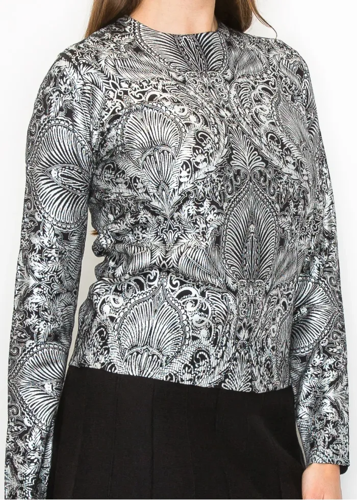 Metallic Silver Pattern Crewneck Sweater