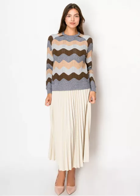 Grey Knit Sweater with Multi Wave Stripes