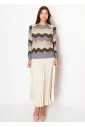 Grey Knit Sweater with Multi Wave Stripes