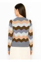 Grey Knit Sweater with Multi Wave Stripes