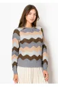 Grey Knit Sweater with Multi Wave Stripes