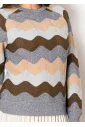 Grey Knit Sweater with Multi Wave Stripes