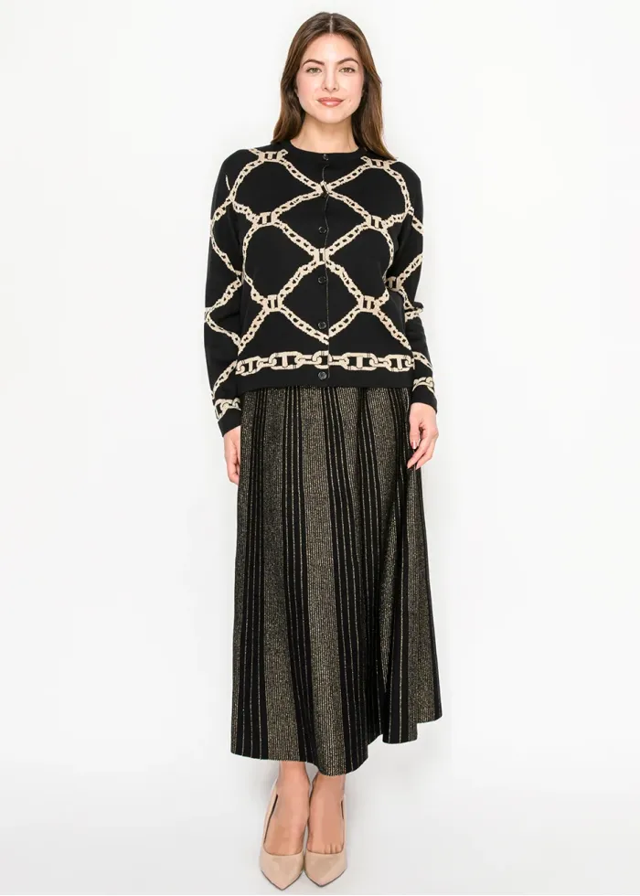 Graphic Chain Print Black Cardigan