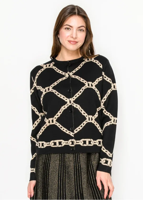 Graphic Chain Print Black Cardigan