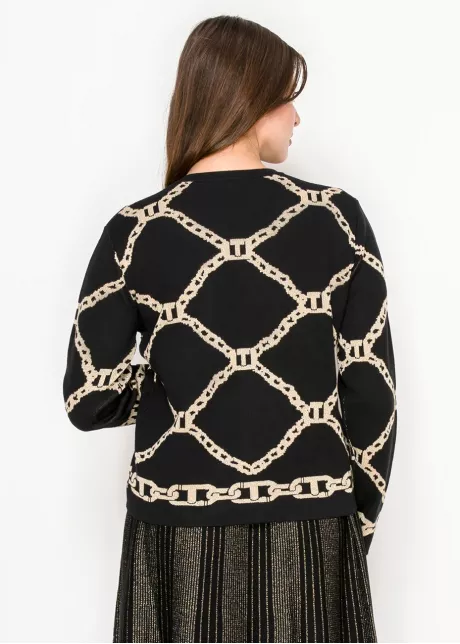 Graphic Chain Print Black Cardigan