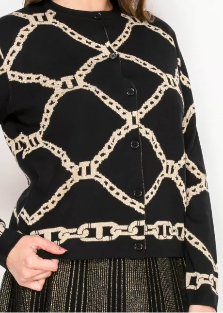 Graphic Chain Print Black Cardigan