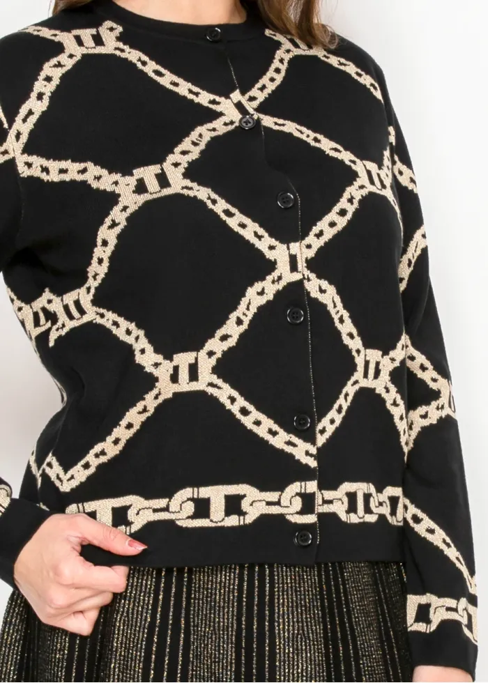 Graphic Chain Print Black Cardigan