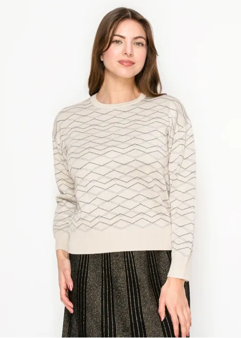 Cream Sweater with Graphic Knit Design