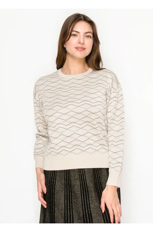 Cream Sweater with Graphic Knit Design