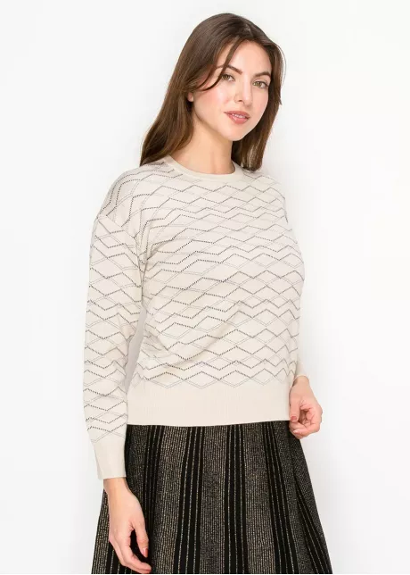 Cream Sweater with Graphic Knit Design