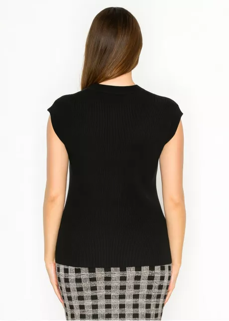 Black Knit Button-Front Vest with V-Neck