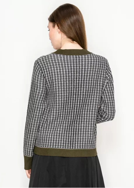 Olive Trim Check Cardigan