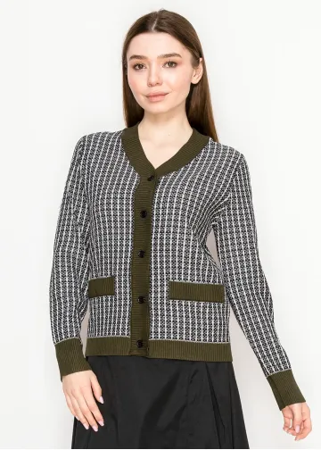 Olive Trim Check Cardigan