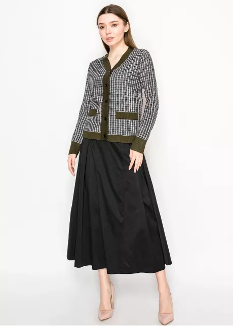Olive Trim Check Cardigan