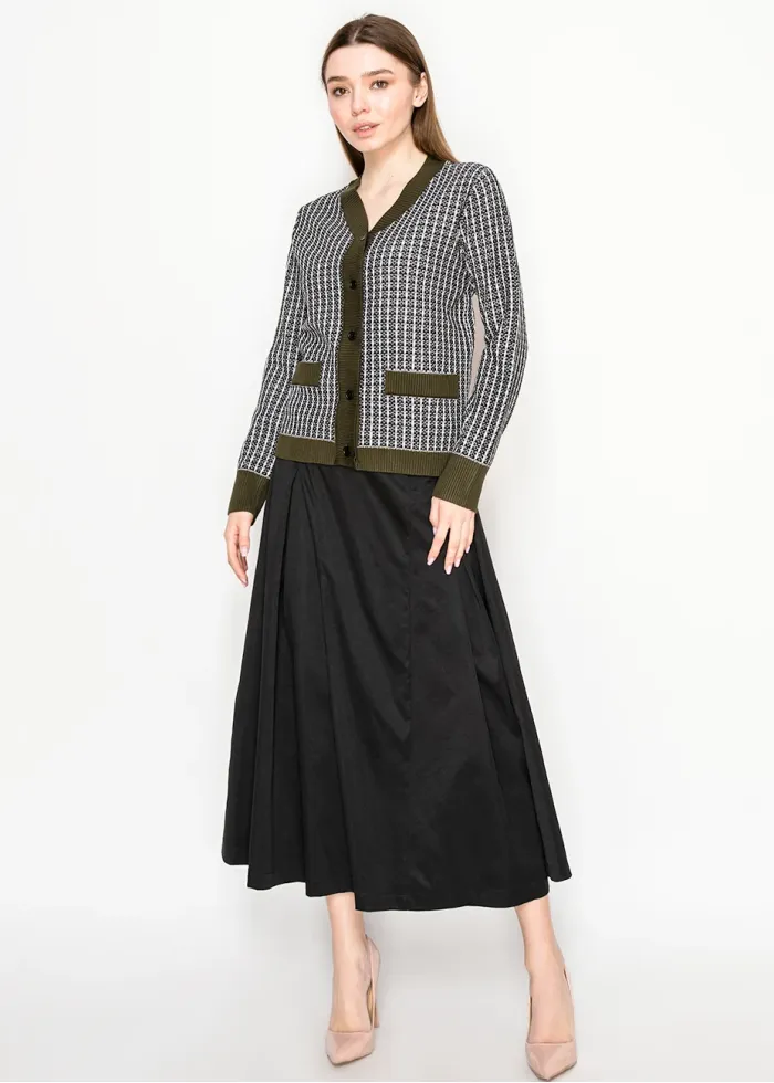 Olive Trim Check Cardigan