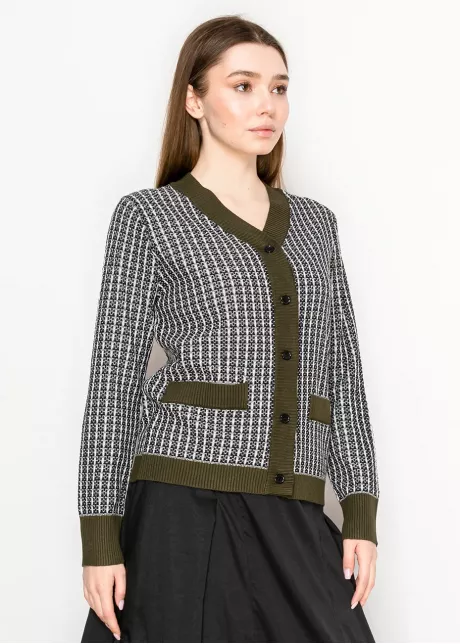 Olive Trim Check Cardigan
