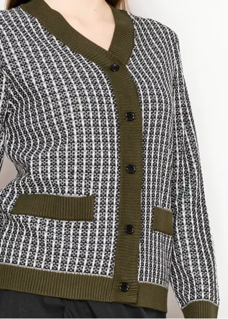 Olive Trim Check Cardigan