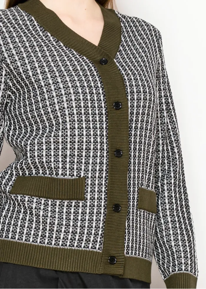 Olive Trim Check Cardigan