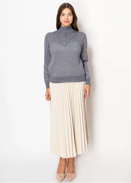 Blue Knit Half-Zip Sweater with High Neck