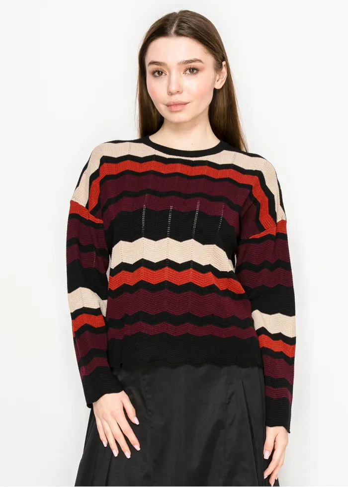 Burgundy Multi-Stripe Chevron Sweater