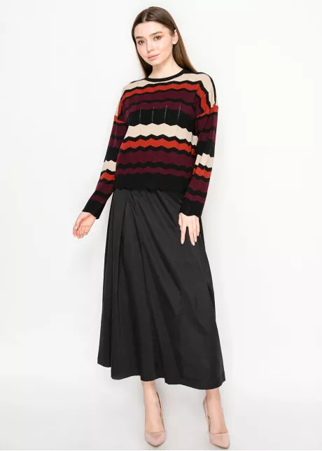 Burgundy Multi-Stripe Chevron Sweater
