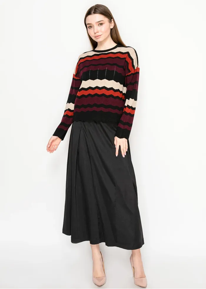 Burgundy Multi-Stripe Chevron Sweater