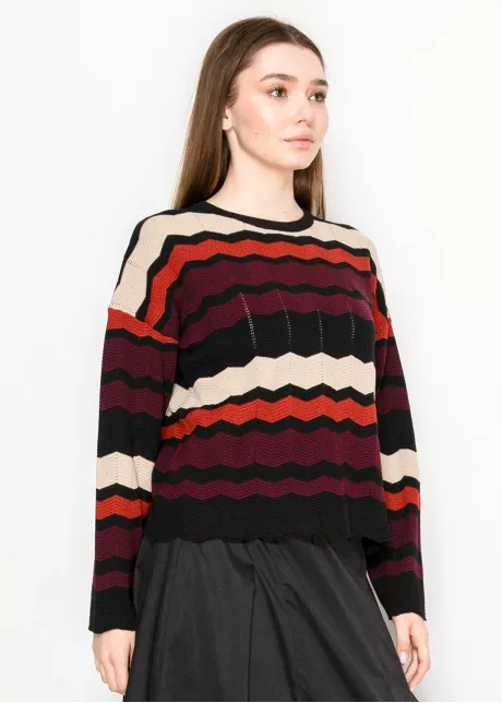 Burgundy Multi-Stripe Chevron Sweater