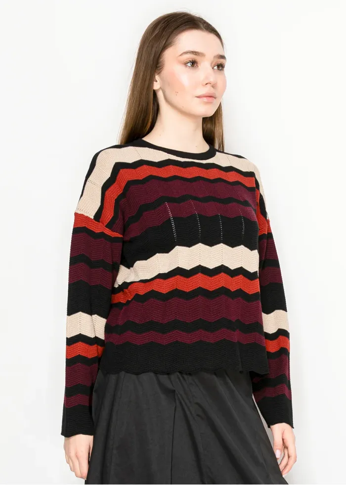 Burgundy Multi-Stripe Chevron Sweater