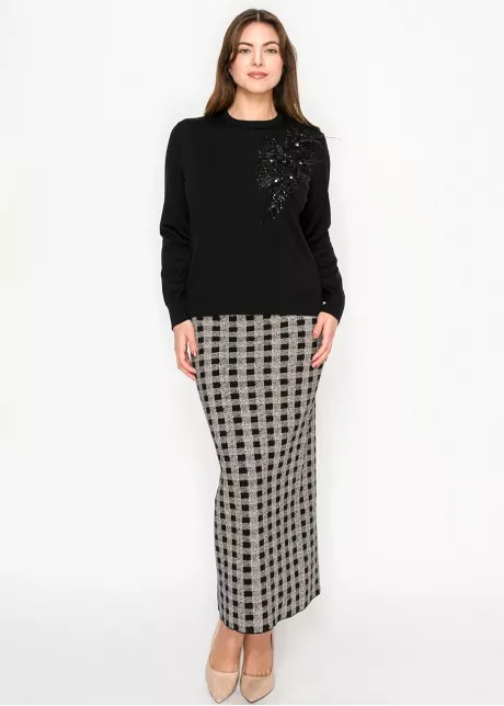Embellished Black Crewneck Knit Pullover